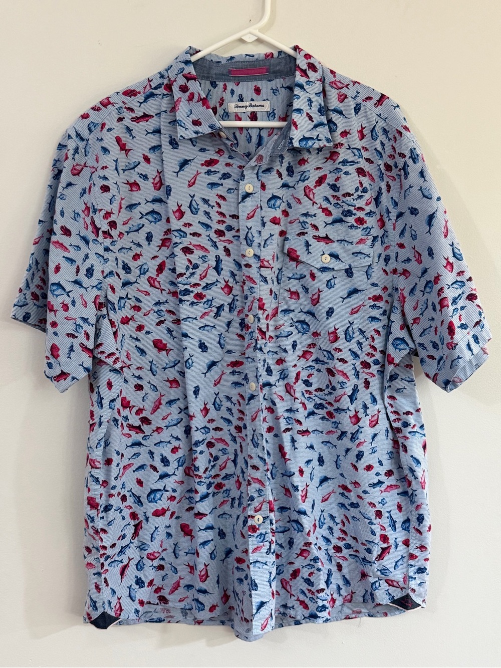 Tommy Bahama Shirt Men XXL Ocean Blue Pesca Fiesta Camp Short Sleeve Fish Marlin